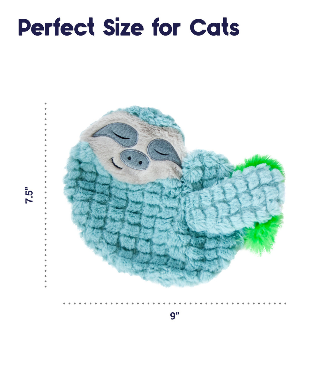 Purr Pillow Snoozin' Sloth Plush Cat Toy, Green - Image 2
