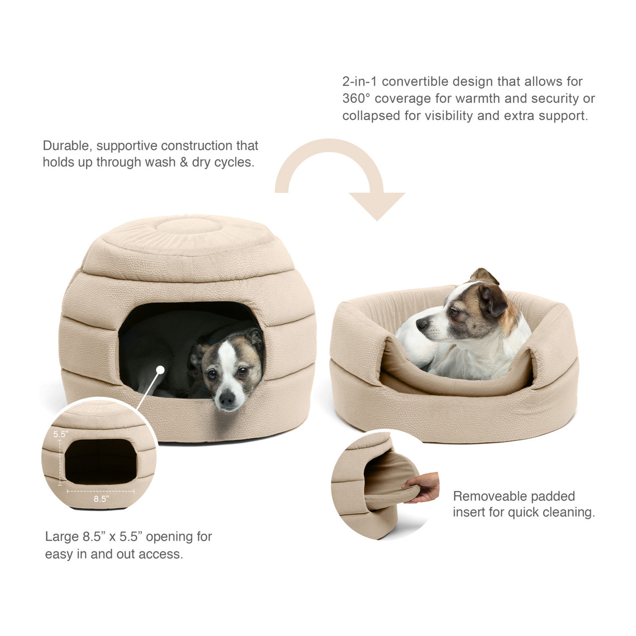 2-in-1 Honeycomb Ilan Hut Cuddler Cat and Dog Bed, Regular - Image 7