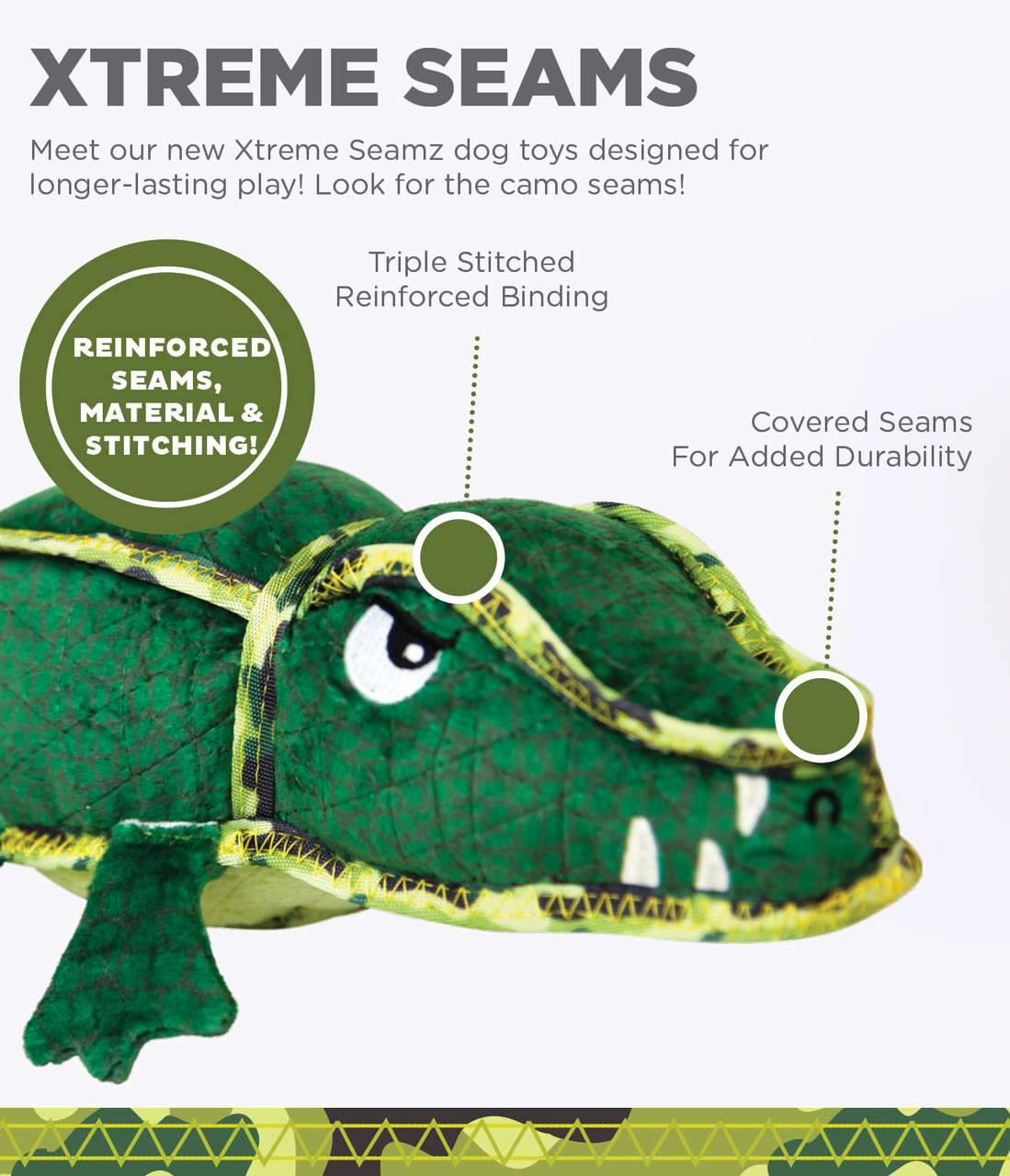 Xtreme Seamz Alligator Dog Toy, Green, Medium - Image 2