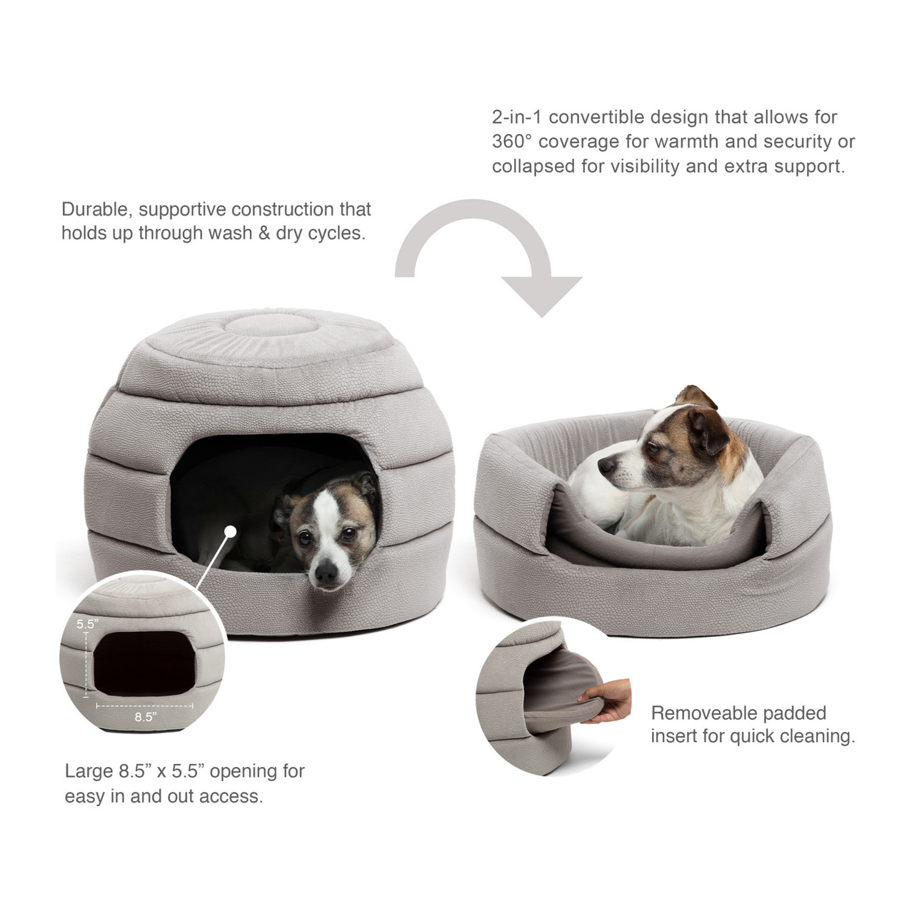 2-in-1 Honeycomb Ilan Hut Cuddler Cat and Dog Bed, Regular - Image 2