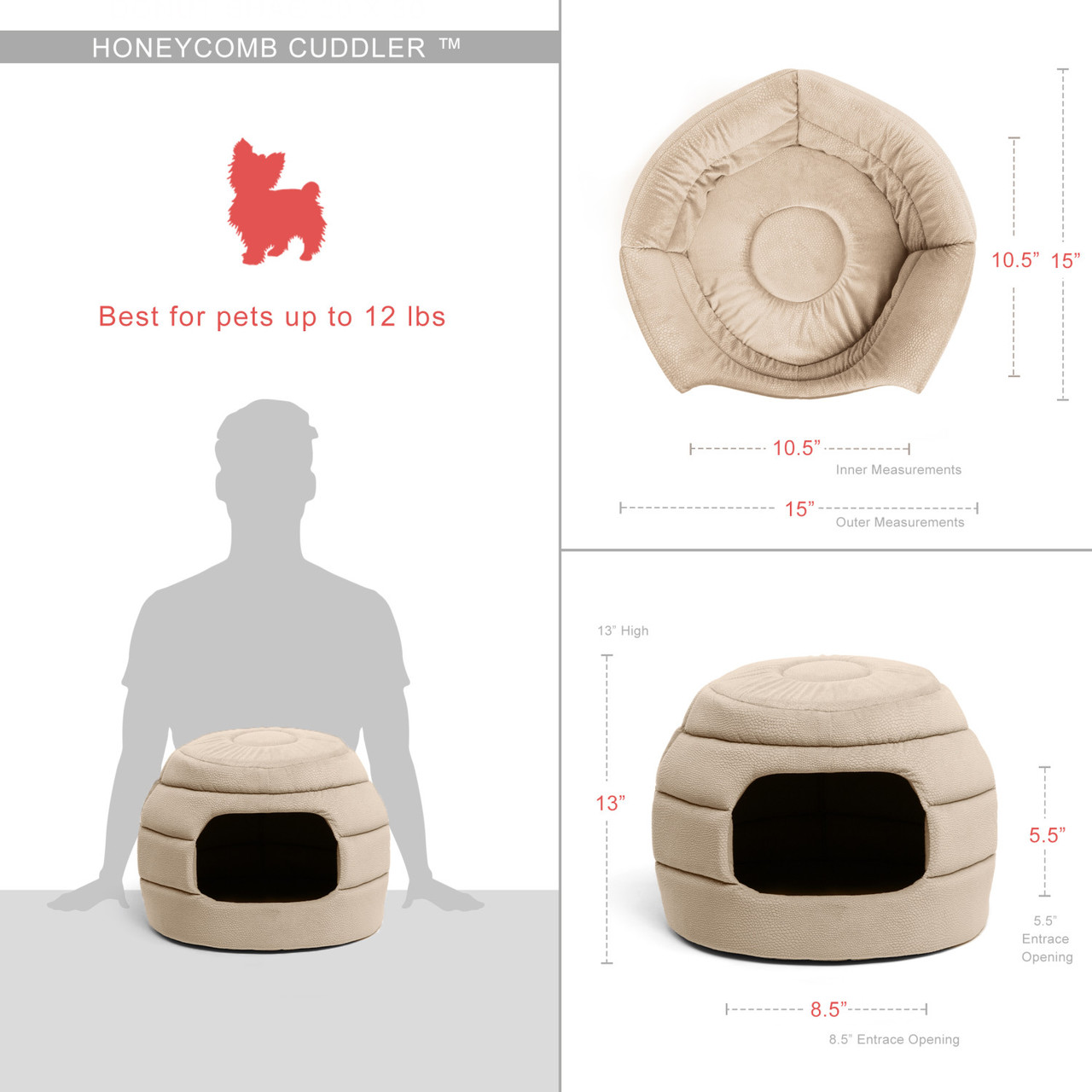 2-in-1 Honeycomb Ilan Hut Cuddler Cat and Dog Bed, Regular - Image 9