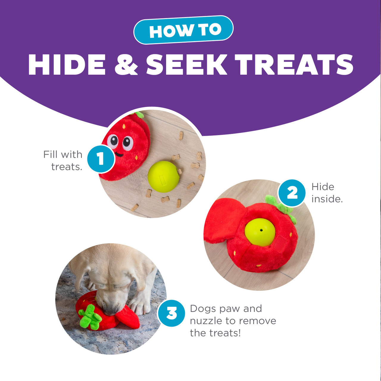 Fruity Findz Interactive Plush Dog Puzzle with Treat Ball, Red - Image 4