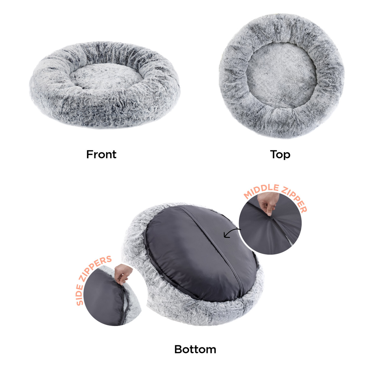 SnuggleSoft Faux Fur Pet Bed, Grey, 30X30 - Image 3