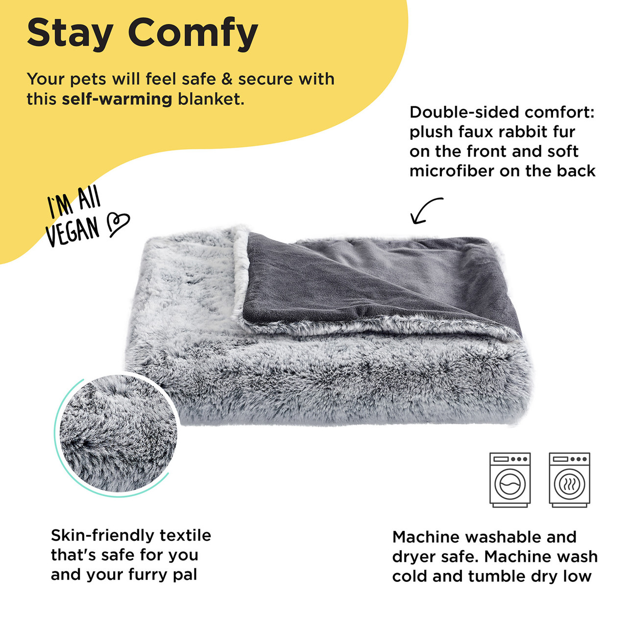 SnuggleSoft Faux Fur Pet Blanket, Grey, 30X40 - Image 2