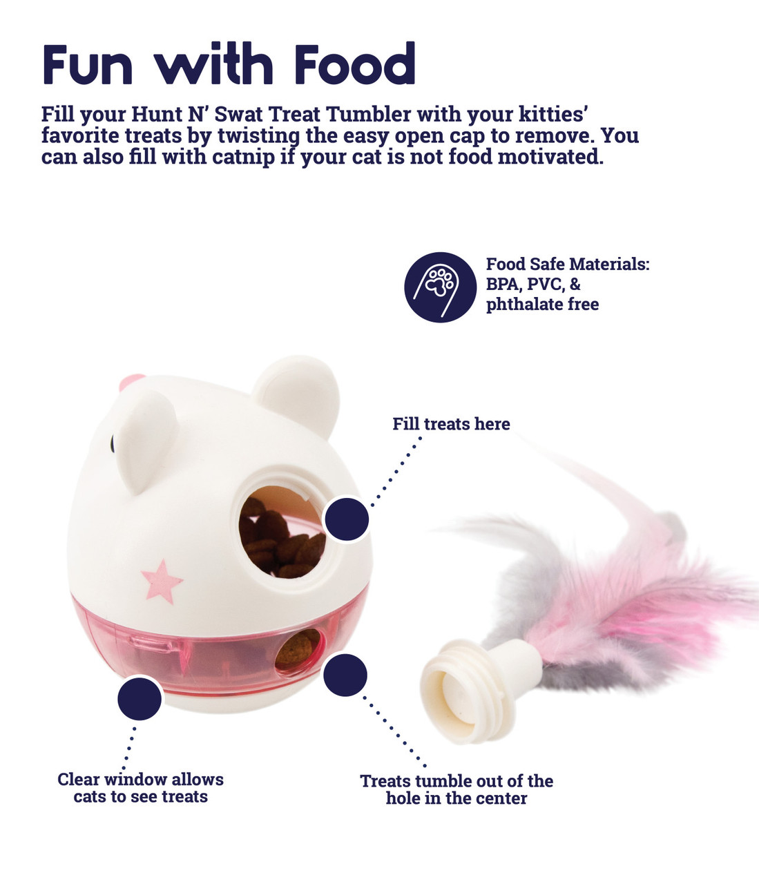 Hunt 'N Swat Treat Tumbler Cat Toy, Pink - Image 3