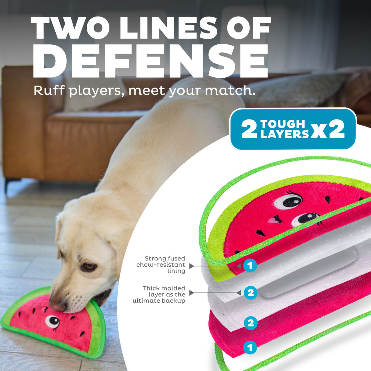 Tough Skinz Durable Dog Toy with Two Tough Layers, Watermelon, Red, Medium, Red - Image 2