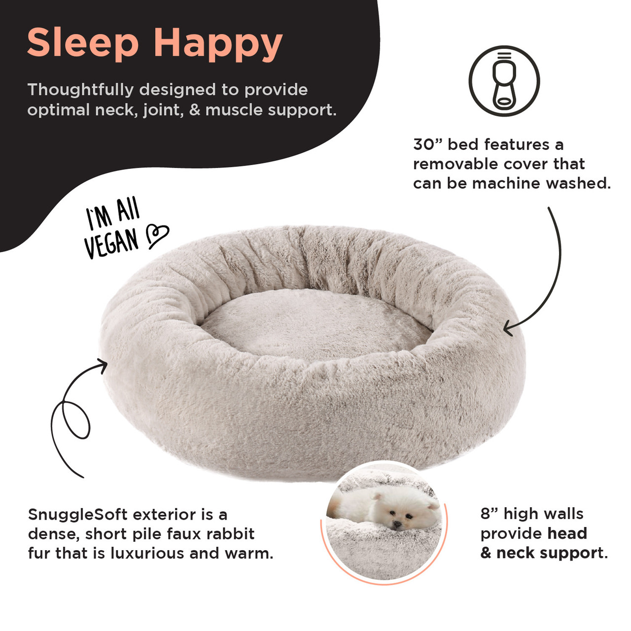 SnuggleSoft Faux Fur Pet Bed, Brown, 30X30 - Image 5