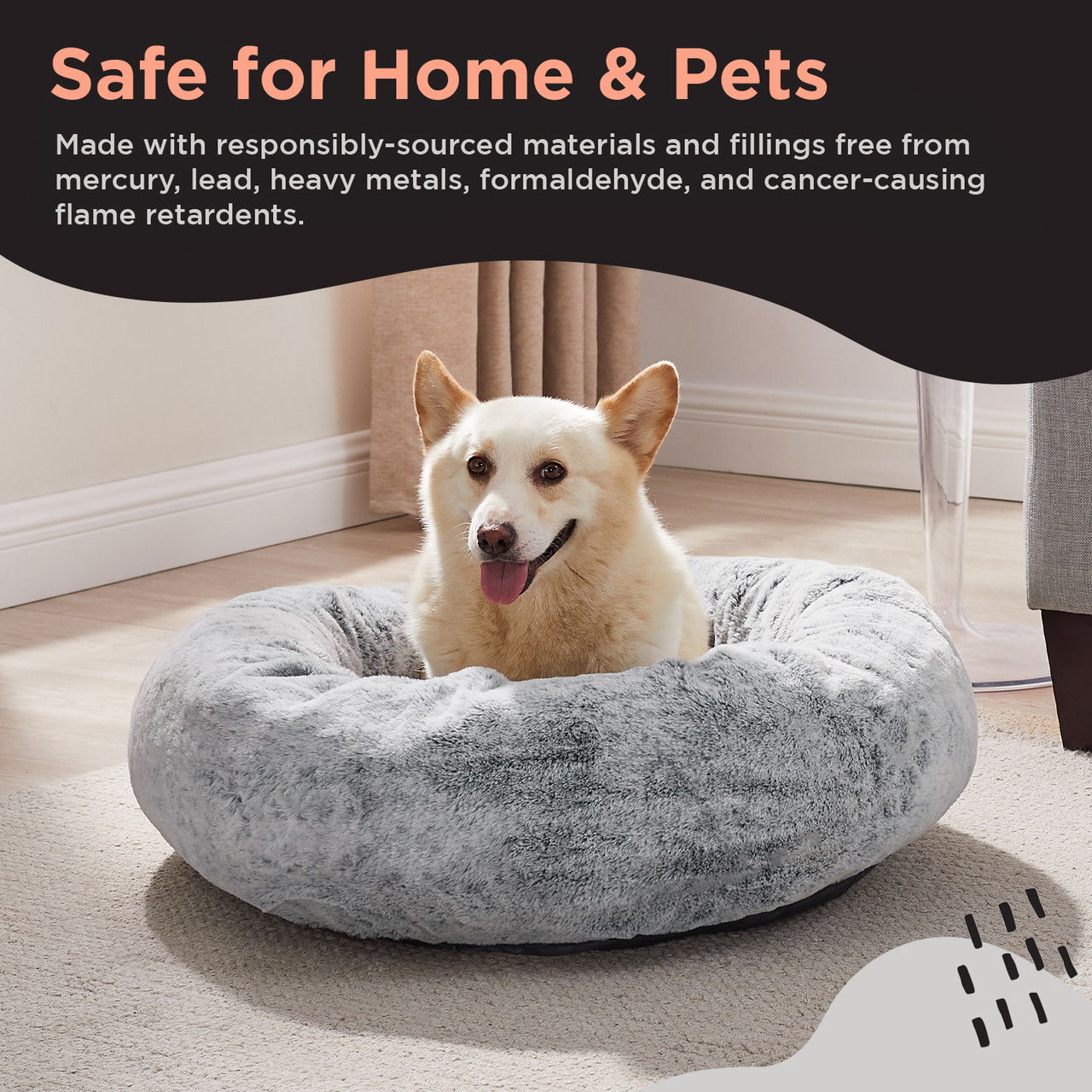 SnuggleSoft Faux Fur Pet Bed, Grey, 30X30 - Image 6