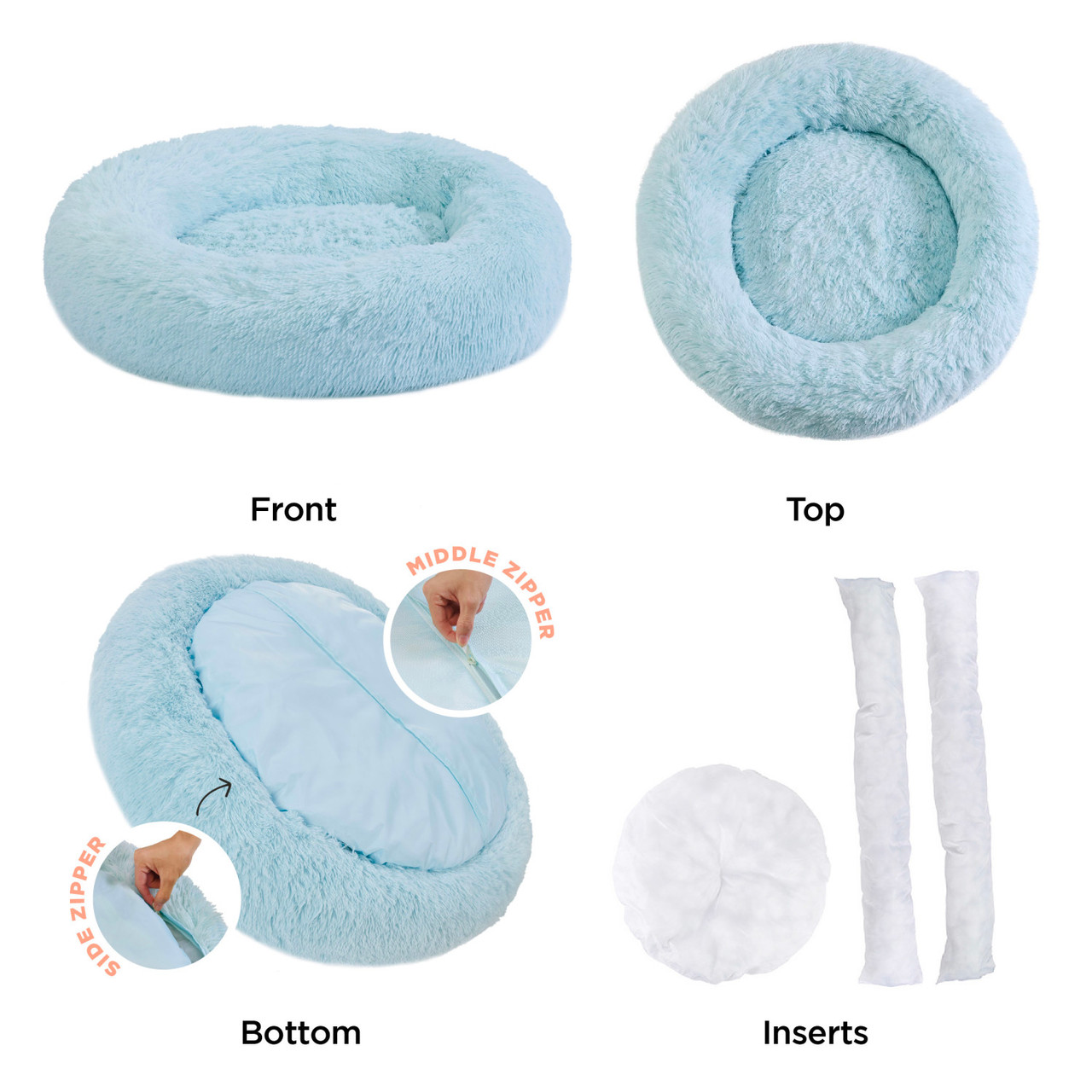 The Original Calming Shag Donut Dog Bed, Baby Blue, 36X36 - Image 3