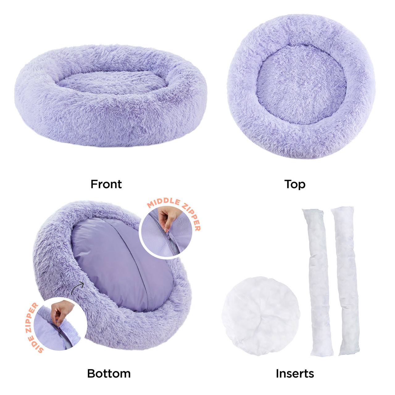 The Original Calming Shag Donut Dog Bed, Lavender, 45X45 - Image 2