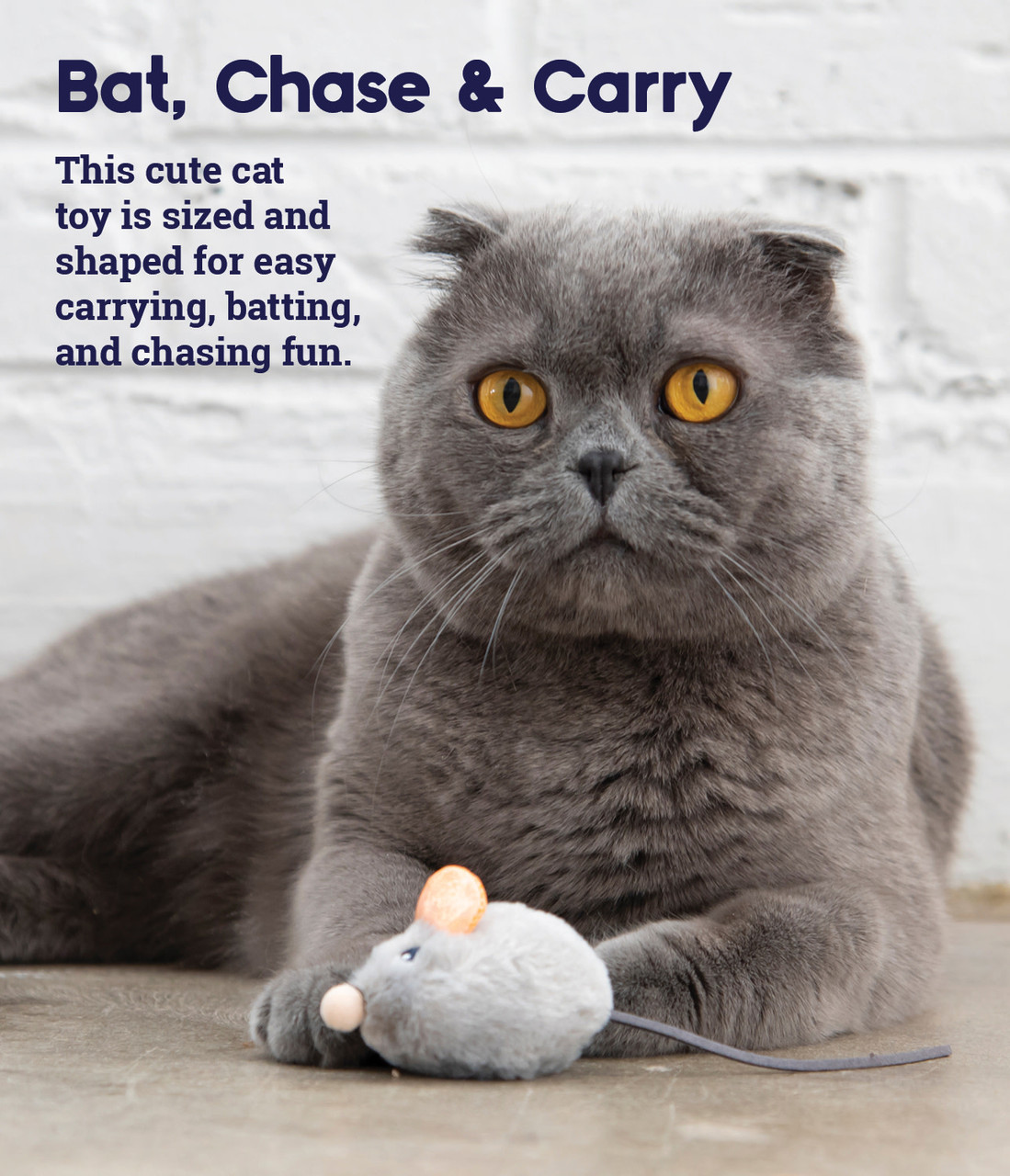 Squeak Squeak Mouse Plush Cat Toy, Grey - Image 3