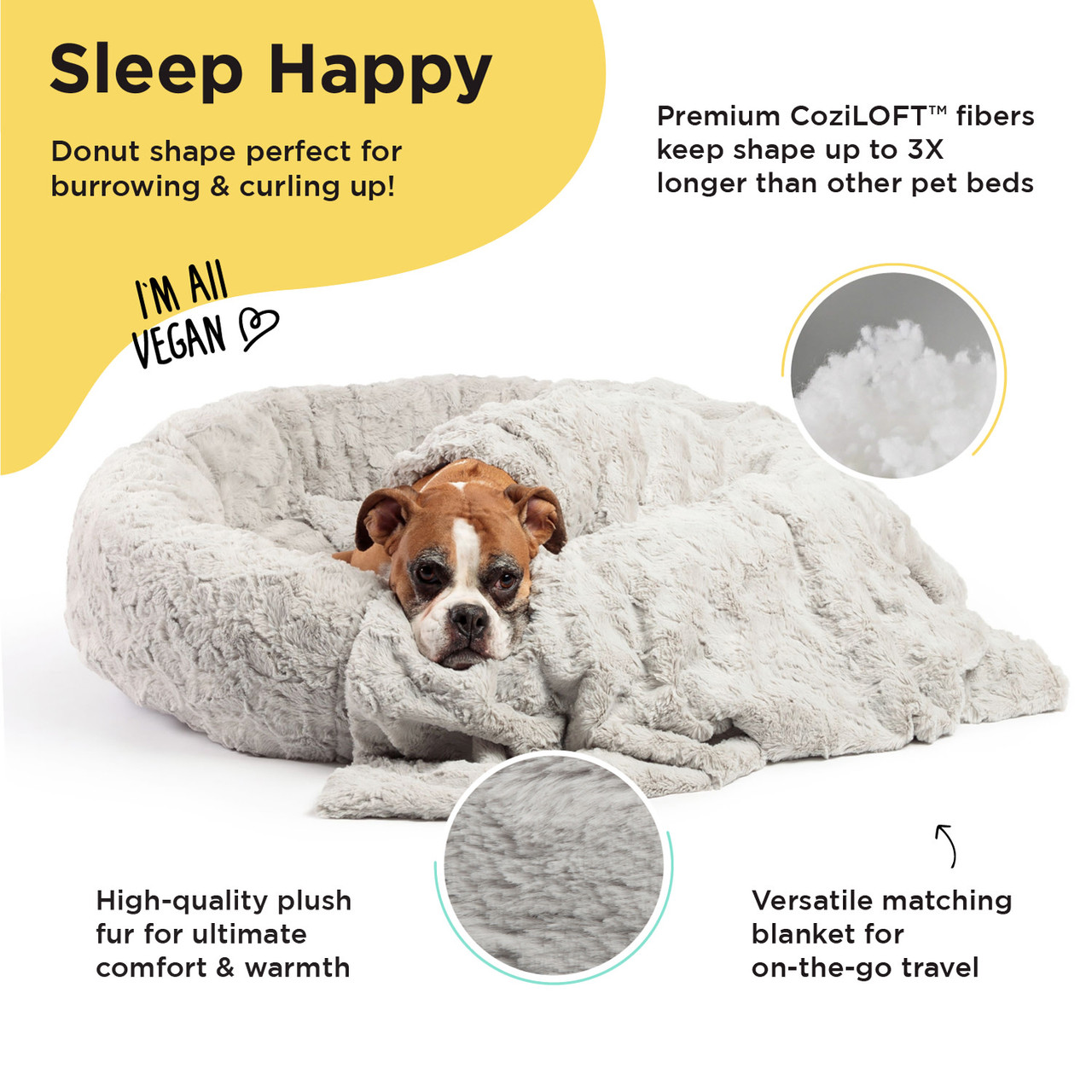 2 Piece Bundle: Donut Lux Bed, Throw Blanket Cat & Dog Bundle Set, 36x36 - Image 8