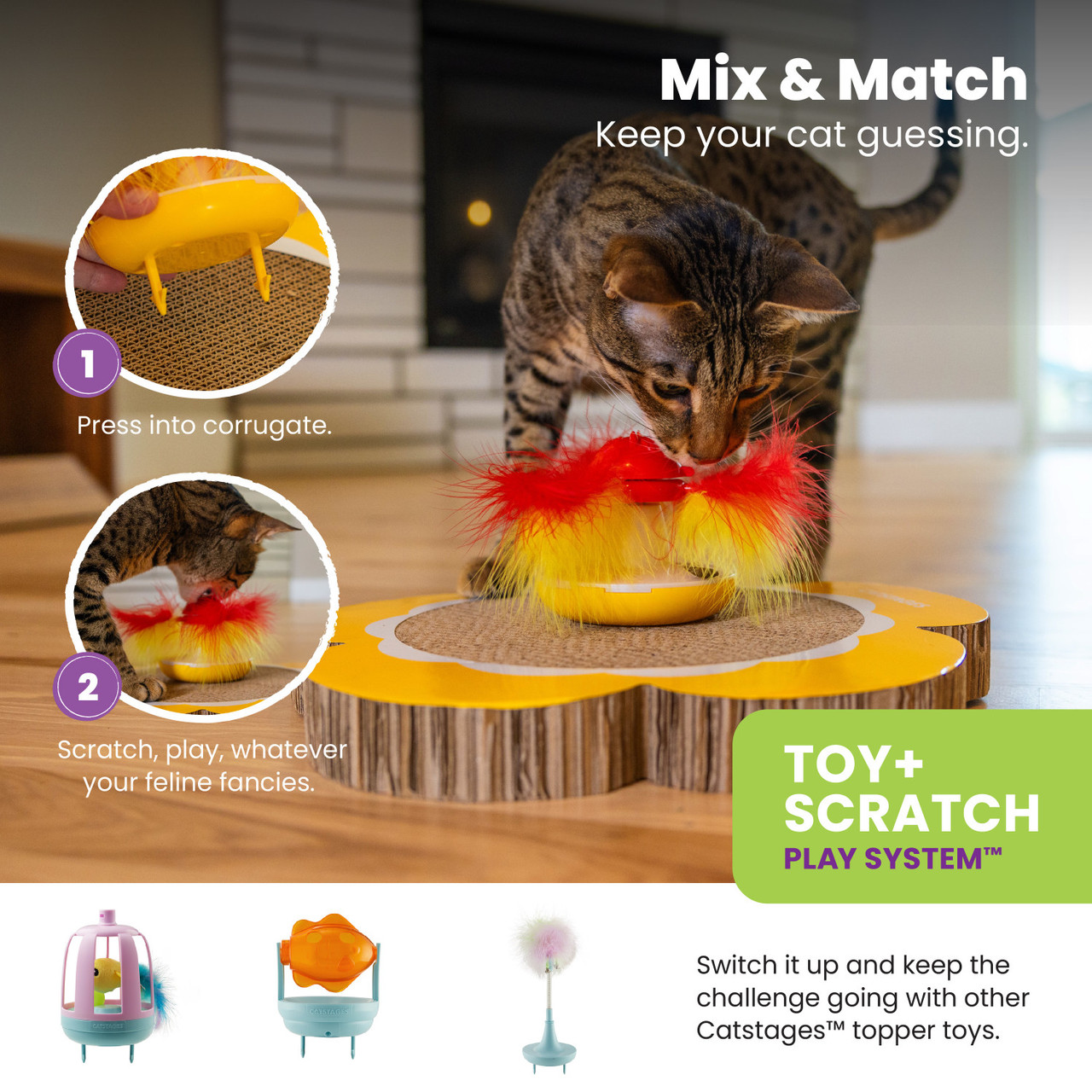 Daisy Scratch and Spinning Catnip Toy Bundle Cat Scratcher and Topper, Mlt - Image 4