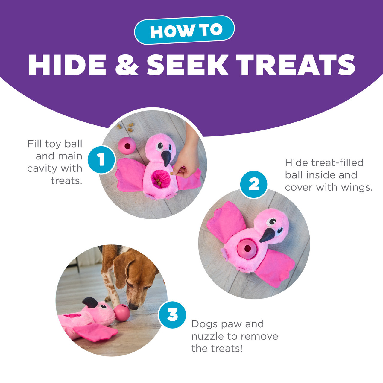 Hide-Ablez Flamingo Plush Dog Puzzle with Treat Ball, Pink - Image 4