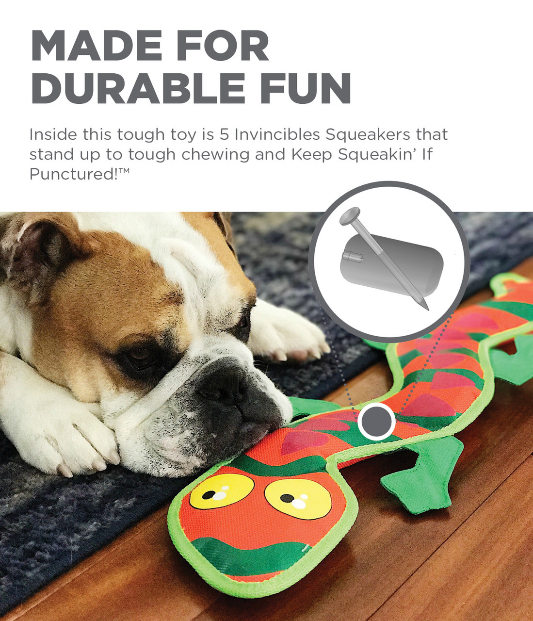 Fire Biterz Gecko Plush Interactive Dog Toy, Orange, Large - Image 4