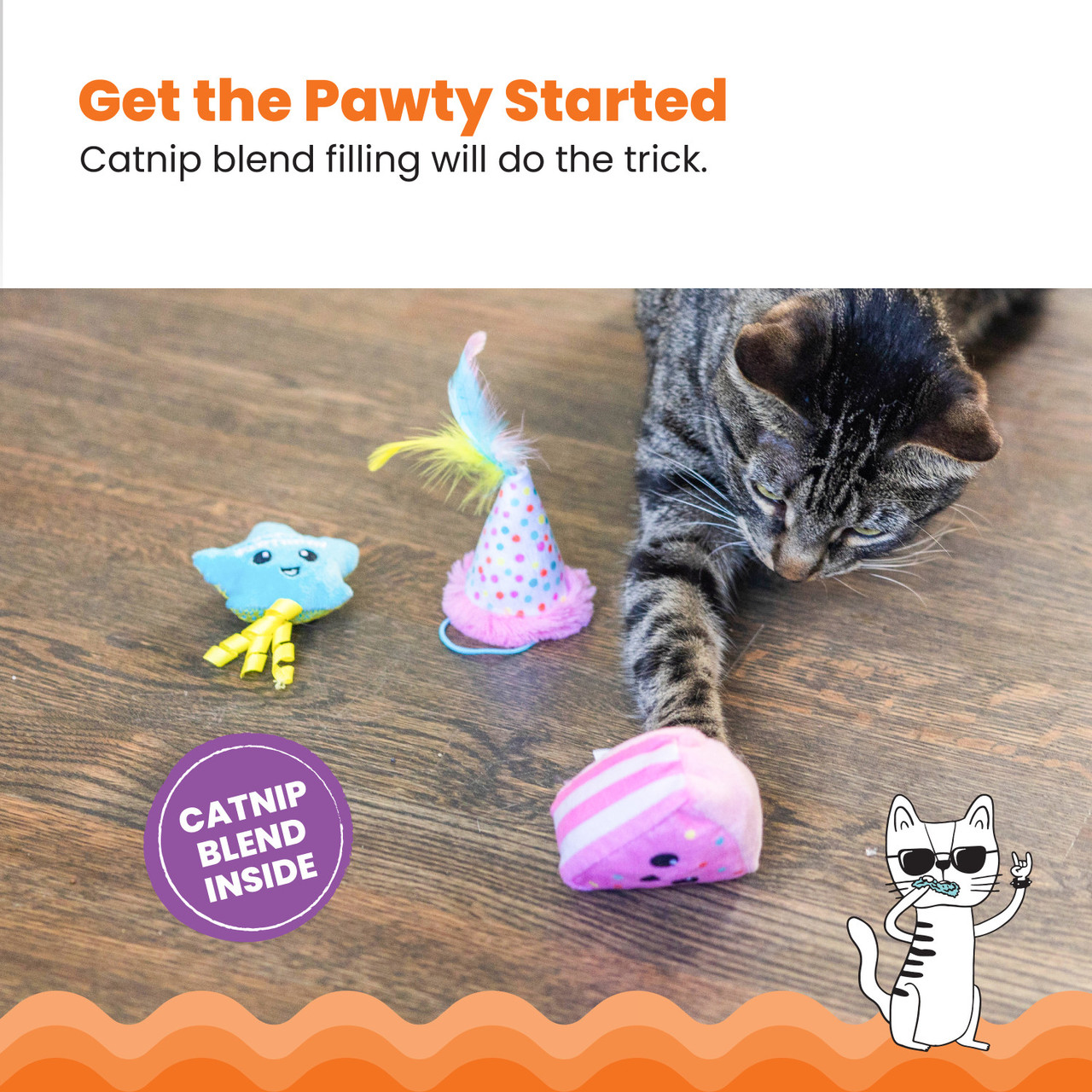 Happy Purrthday Birthday Themed Plush Catnip Blend Cat Toys, 3Pk, Multicolored - Image 4