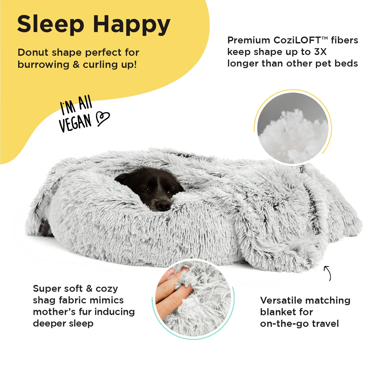 2 Piece Bundle: Donut Shag Bed, Throw Blanket Cat & Dog Bundle Set, 30x30 - Image 7