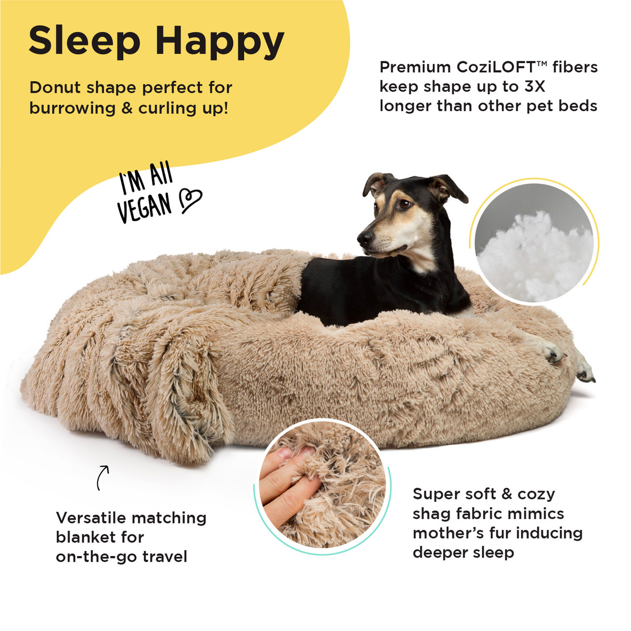 2 Piece Bundle: Donut Shag Bed, Throw Blanket Cat & Dog Bundle Set, 36x36 - Image 7