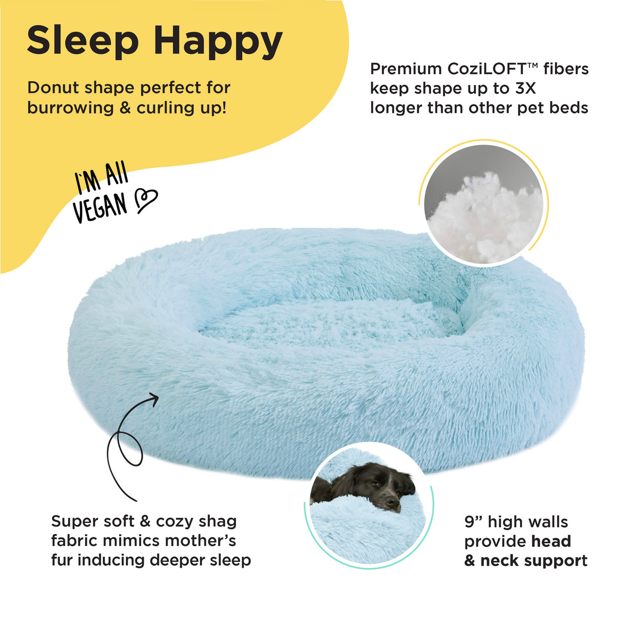 The Original Calming Shag Donut Dog Bed, Baby Blue, 36X36 - Image 2