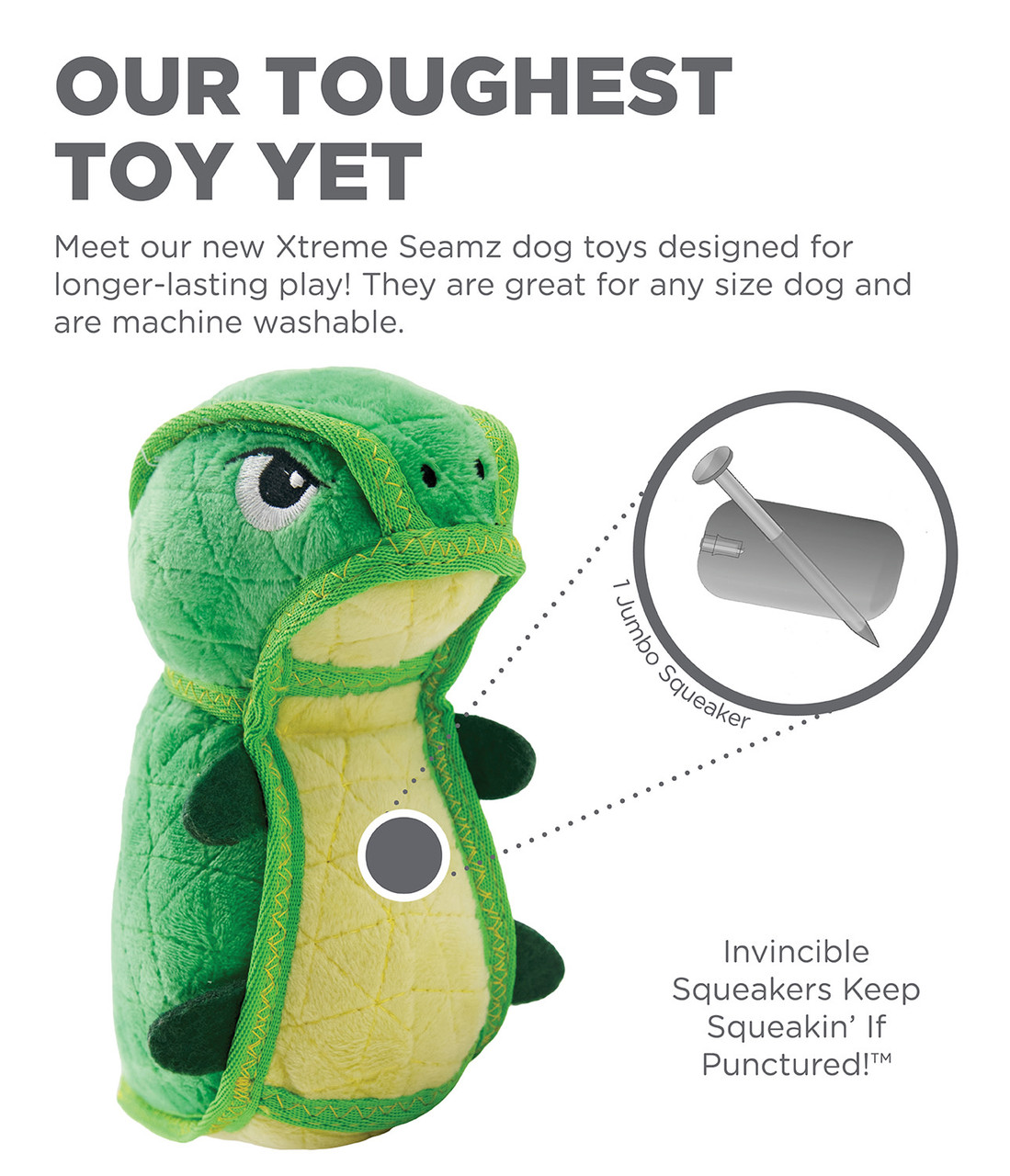 Xtreme Seamz Dino Plush Dog Toy, Green, Medium - Image 2