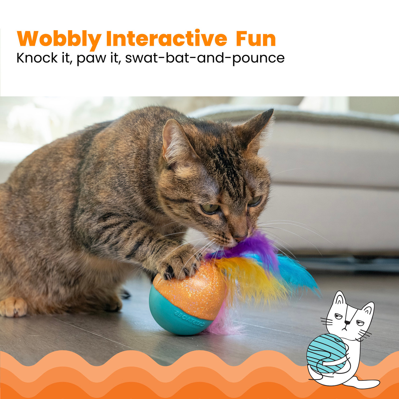 Whack N’ Wobble Ball Interactive Cat Toy, Multi - Image 2
