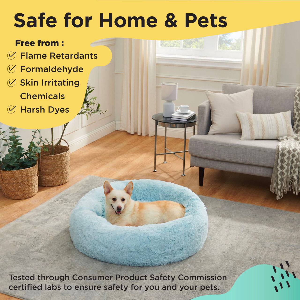 The Original Calming Shag Donut Dog Bed, Baby Blue, 36X36 - Image 5