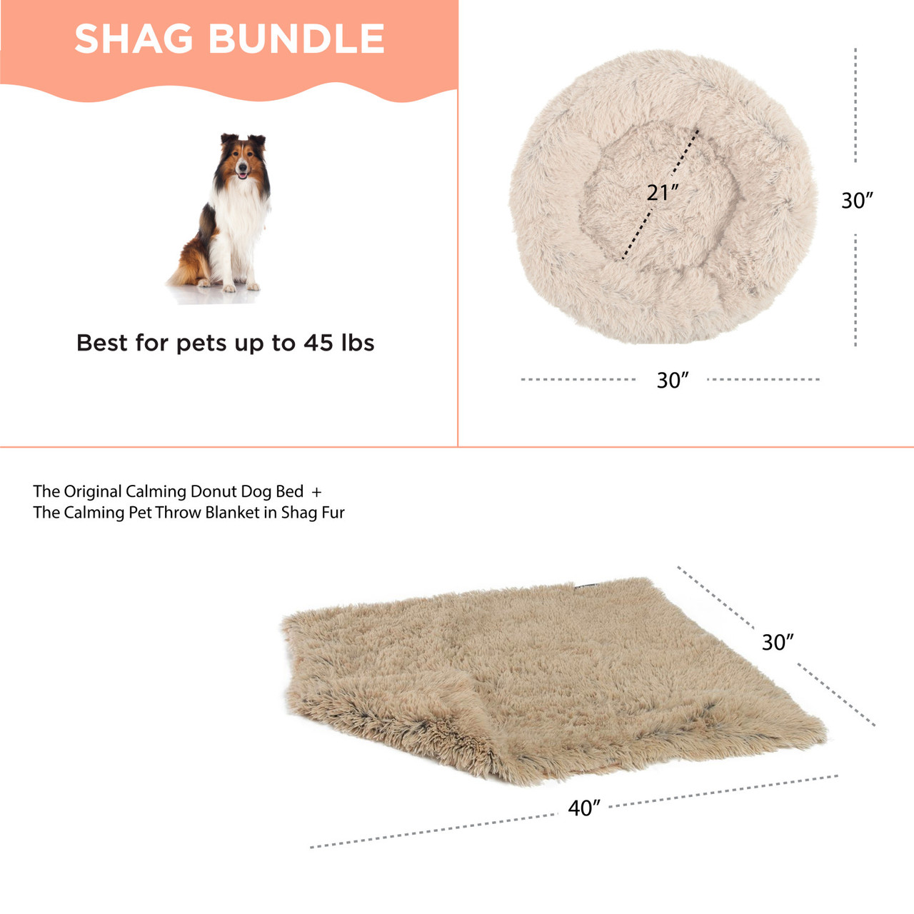 2 Piece Bundle: Donut Shag Bed, Throw Blanket Cat & Dog Bundle Set, 30x30 - Image 4