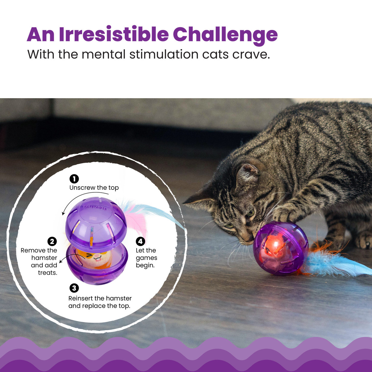 Hamster Ball Interactive Treat Stuffer for Cats with Plush Toy Inside, Purple - Image 4