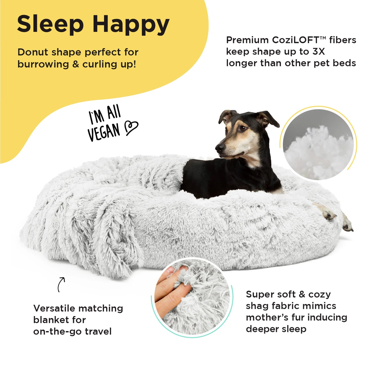 2 Piece Bundle: Donut Shag Bed, Throw Blanket Cat & Dog Bundle Set, 36x36 - Image 2