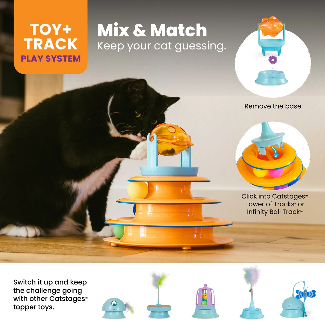 2-in-1 Treat Toy Spinning Fish Cat Toy and Cat Ball Track Topper - Image 5