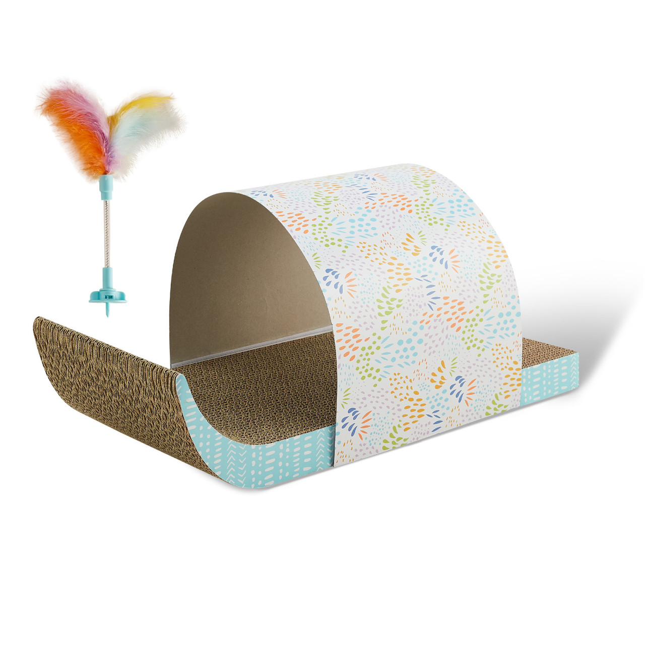 Cat Tunnel Scratcher with Feather Spring Toy and Removable Tunnel, Mlt
