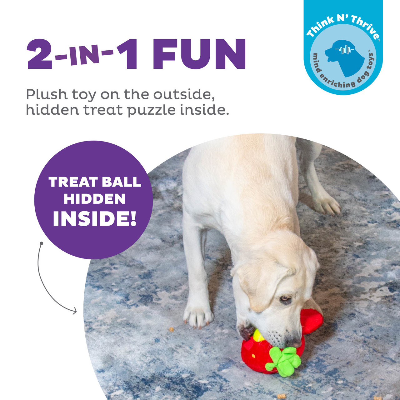 Fruity Findz Interactive Plush Dog Puzzle with Treat Ball, Red - Image 2