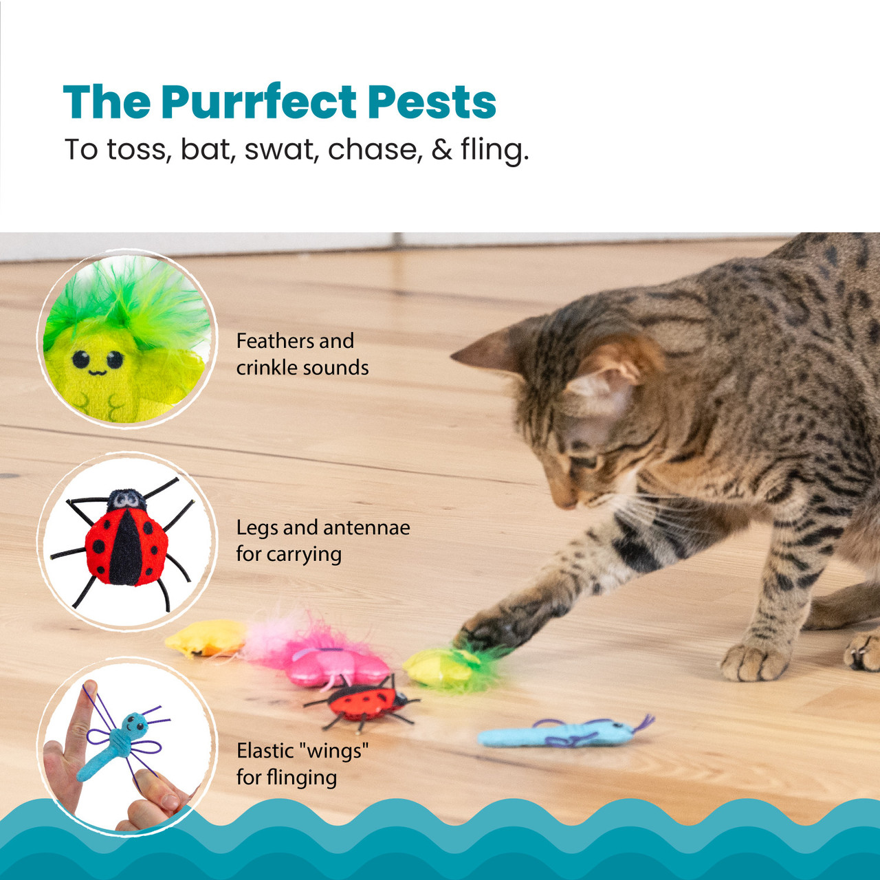 Cute As A Bug Plush Cat Toys, 6pk - Image 4