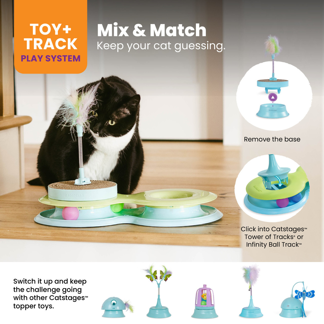 2-in-1 Scratch & Bat Toy Cat Toy and Cat Ball Track Topper, Brown - Image 5