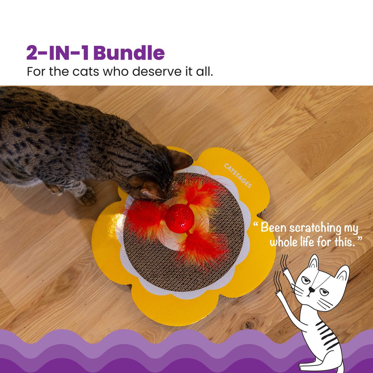 Daisy Scratch and Spinning Catnip Toy Bundle Cat Scratcher and Topper, Mlt - Image 5