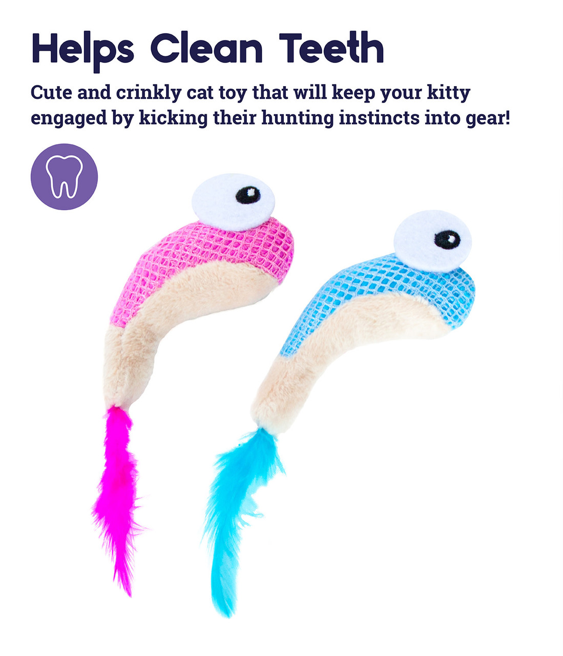 Dental Shrimpies Cat Chew Toy - 2 Pack, Multi - Image 2