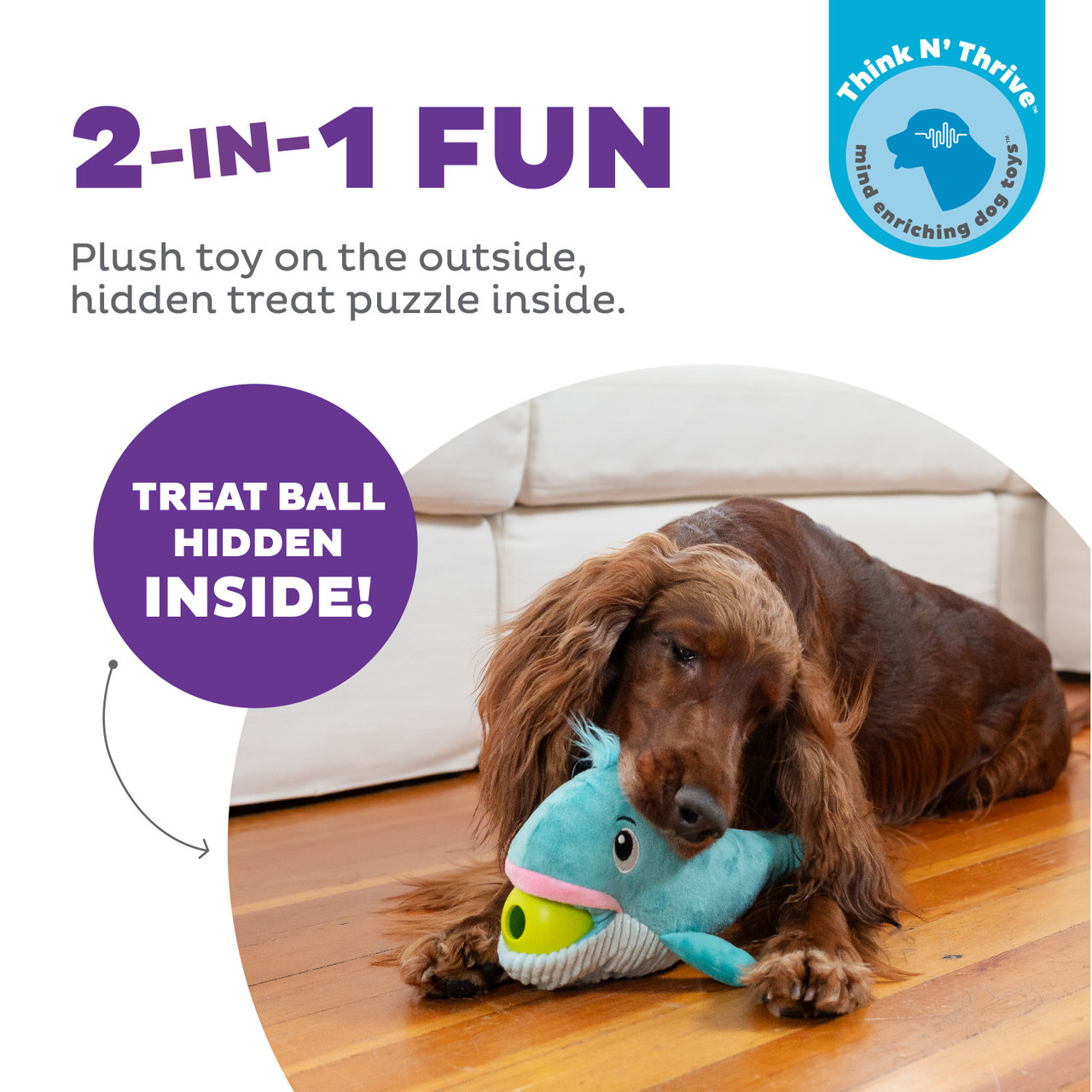 Big Mouthz Interactive Plush Dog Puzzle with Treat Ball, Blue - Image 2