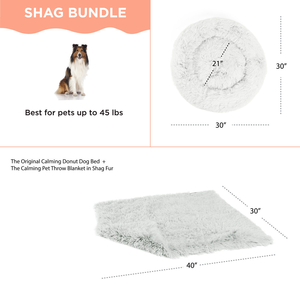 2 Piece Bundle: Donut Shag Bed, Throw Blanket Cat & Dog Bundle Set, 30x30 - Image 9