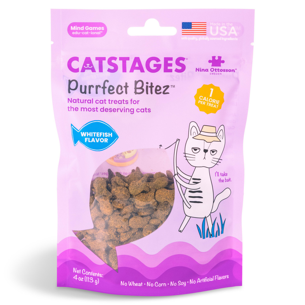 Catstages by Nina Ottosson Purrfect Bitez Natural Crunchy Cat Treats, Whitefish, 4oz