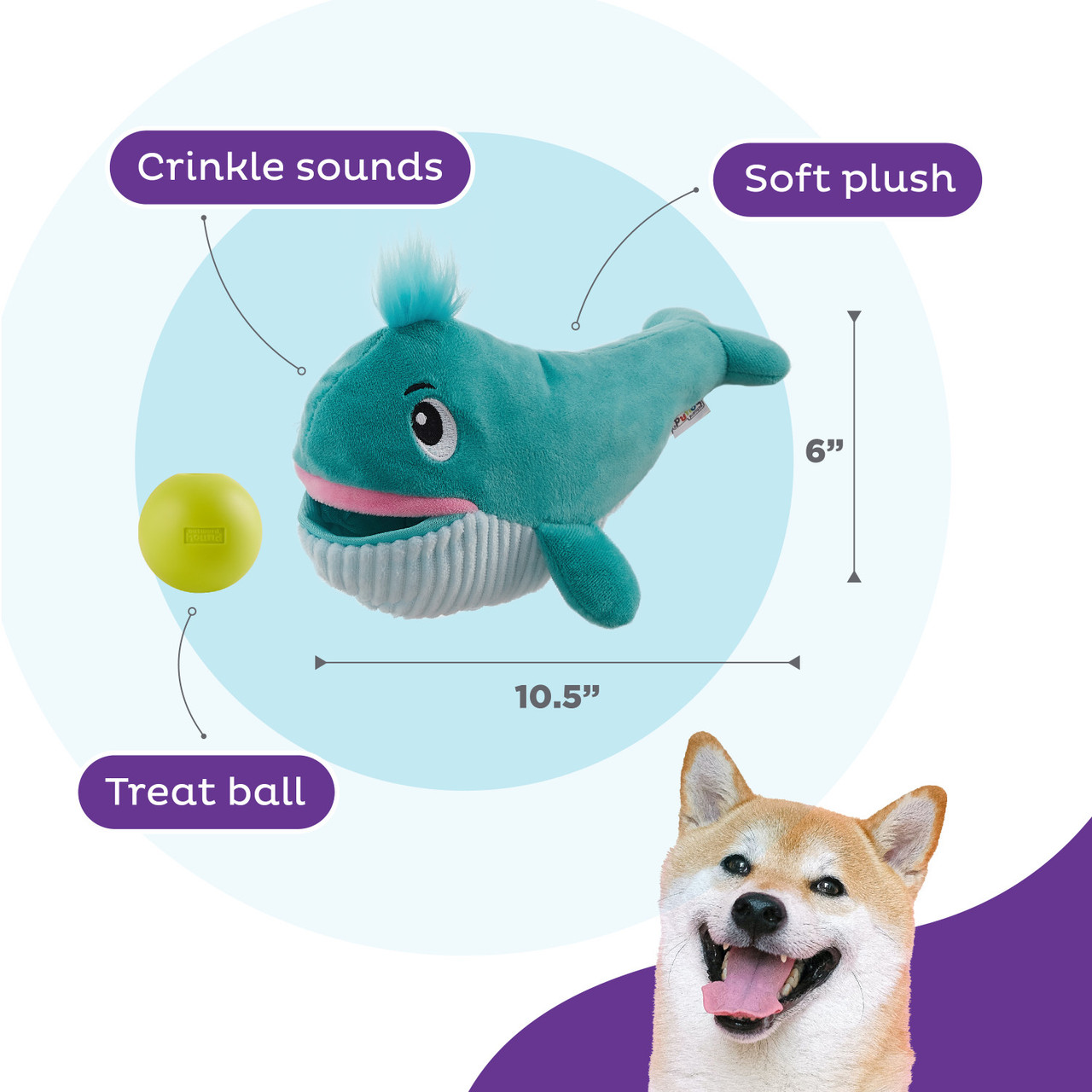Big Mouthz Interactive Plush Dog Puzzle with Treat Ball, Blue - Image 3