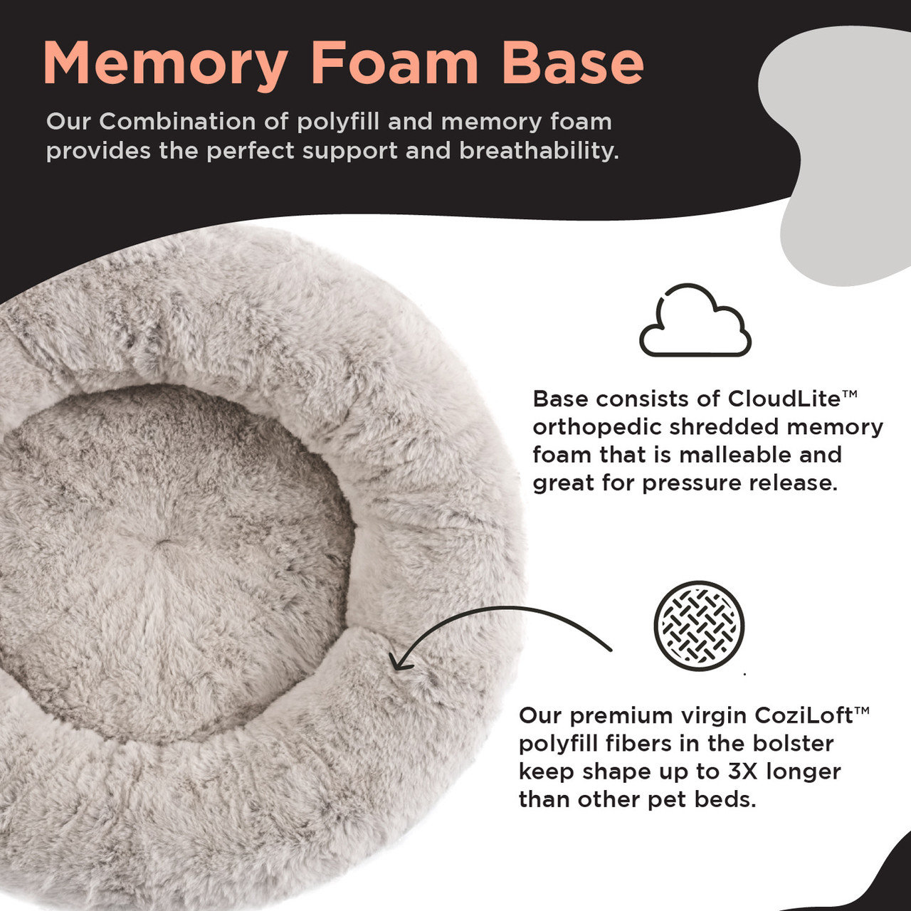 SnuggleSoft Faux Fur Small Pet Bed, Brown, 18X18 - Image 2