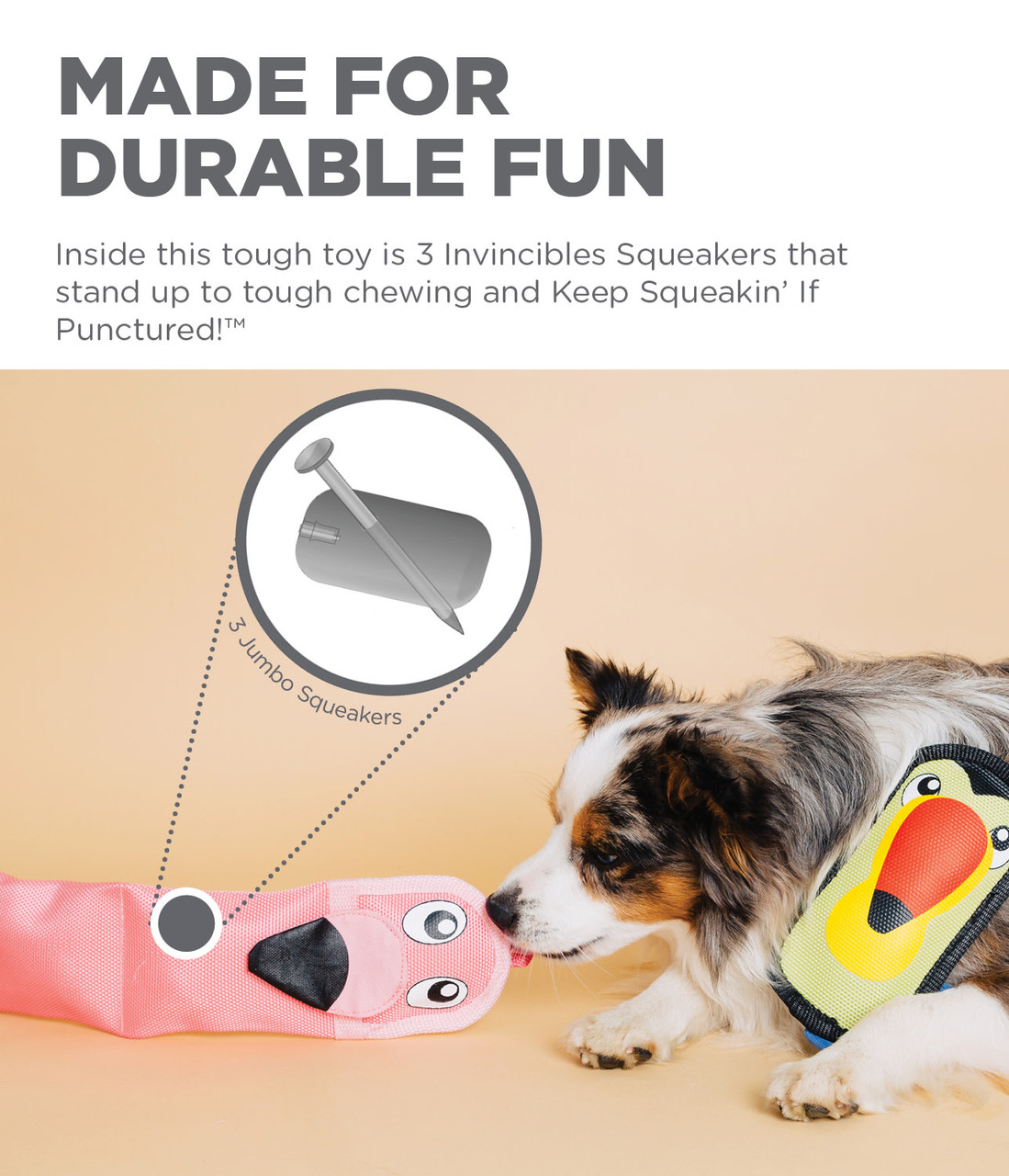 Fire Biterz Tropical Plush Interactive Dog Toy, Flamingo - Image 4