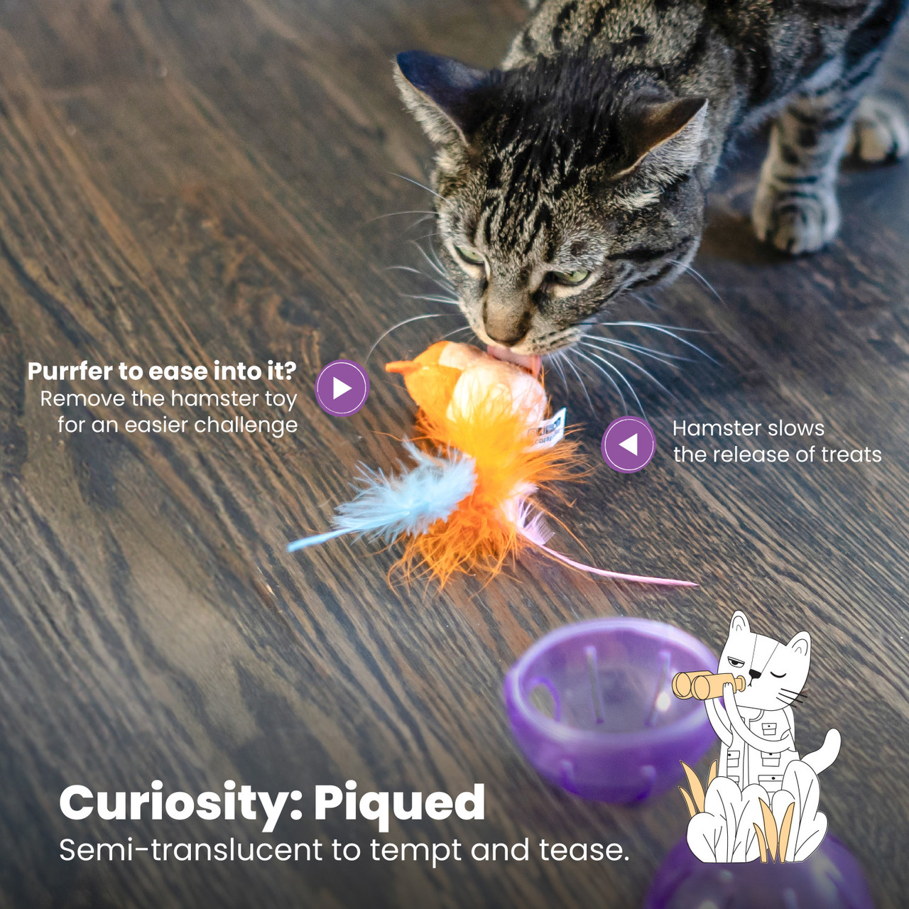 Hamster Ball Interactive Treat Stuffer for Cats with Plush Toy Inside, Purple - Image 6