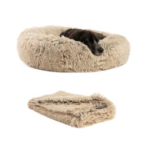 2 Piece Bundle: Donut Shag Bed, Throw Blanket Cat & Dog Bundle Set, 30x30