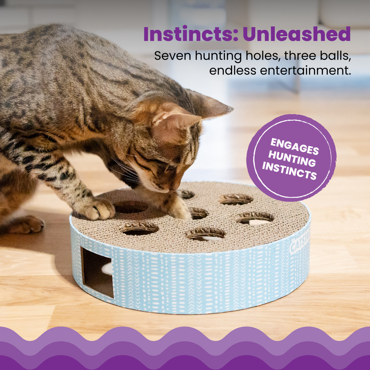 Scratch N' Hunt Puzzle Cat Toy, Blue - Image 3