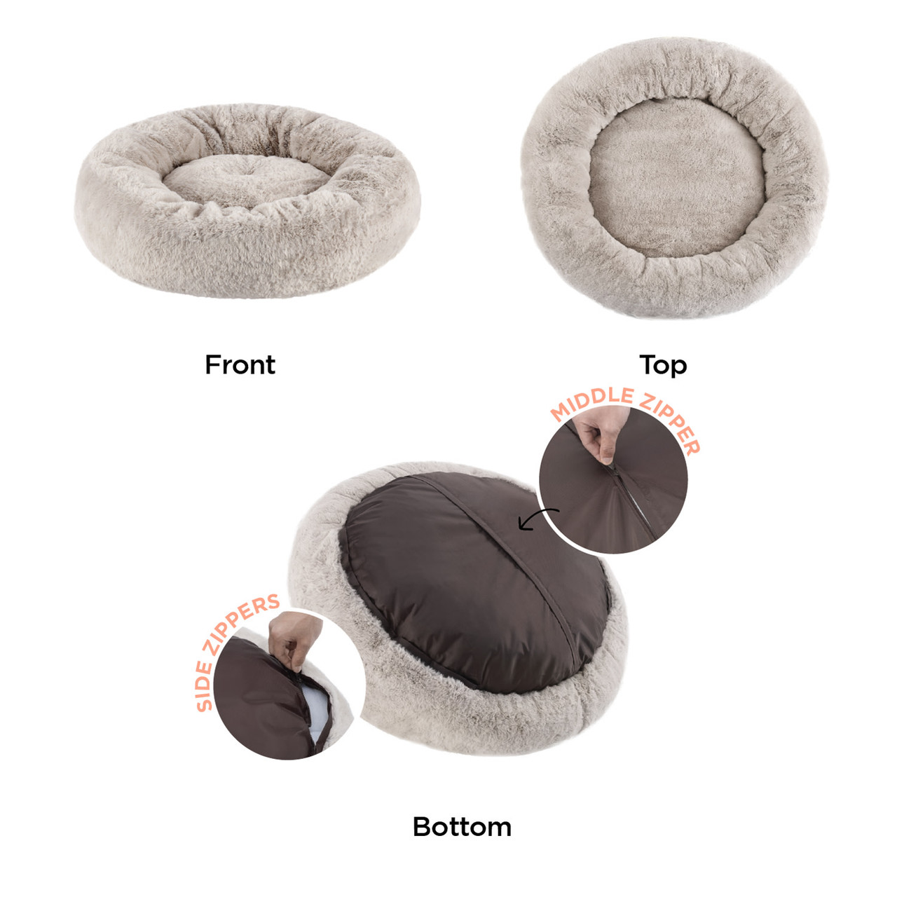 SnuggleSoft Faux Fur Pet Bed, Brown, 30X30 - Image 3