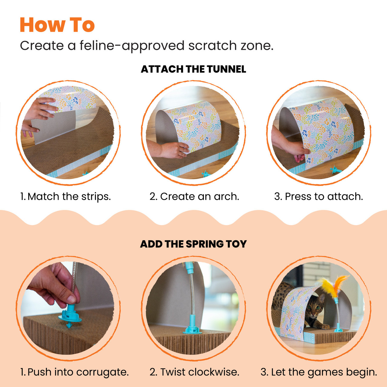 Cat Tunnel Scratcher with Feather Spring Toy and Removable Tunnel, Mlt - Image 4