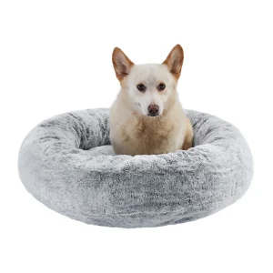 SnuggleSoft Faux Fur Pet Bed, Grey, 30X30
