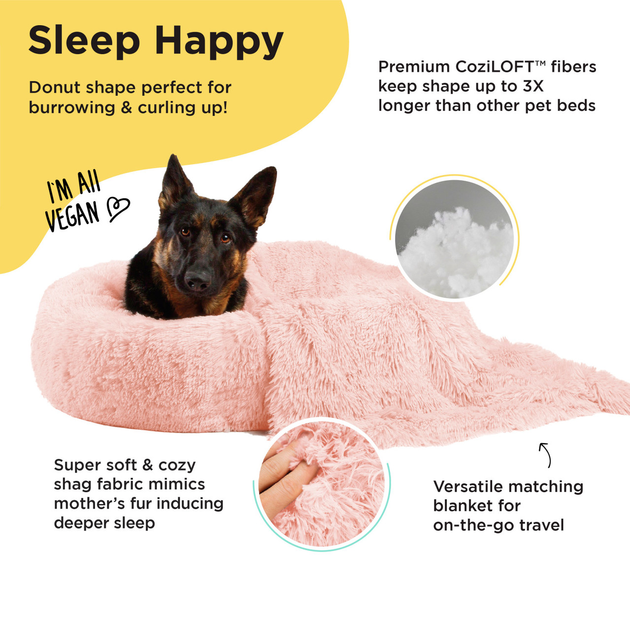 2 Piece Bundle: Donut Shag Bed, Throw Blanket Cat & Dog Bundle Set, 36x36 - Image 17