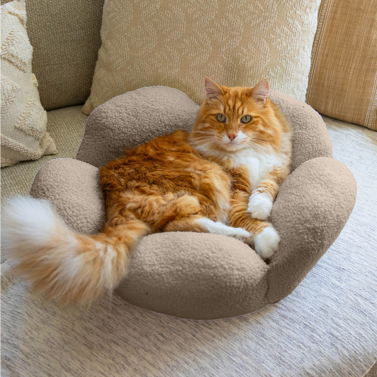 Purrfect Petals Cat Bed Tan - Image 6